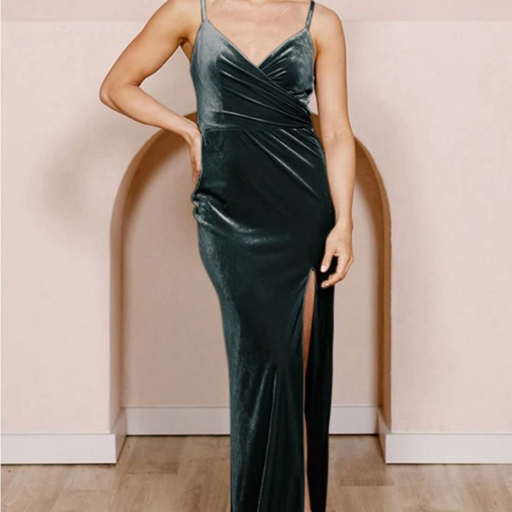 Revelry Emerald Green Velvet Maxi Dress with Thigh Slit
